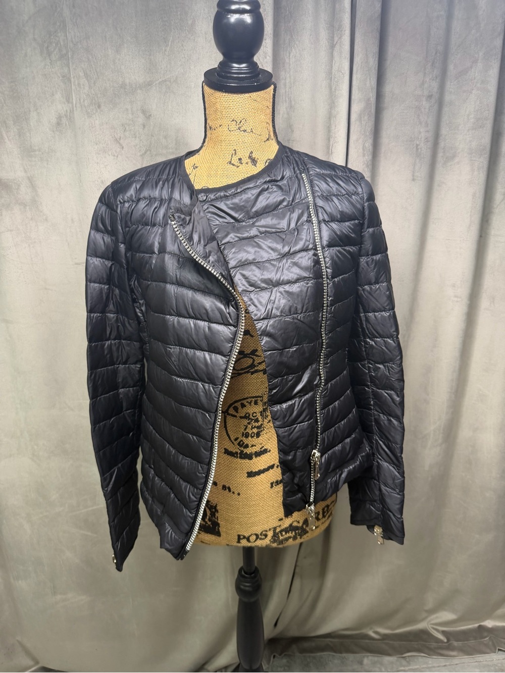 Moncler Black Quilted Puffer Jacket with Asymmetric Zip